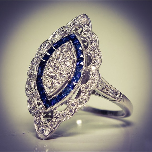 Vintage Jewelry - 925 Filigree Sterling Silver Blue Sapphire Ring